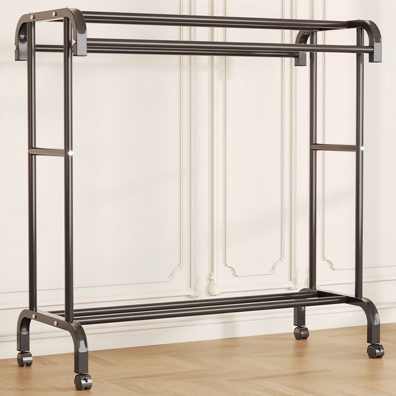 RESIGILAT - Suport dublu de umerase pentru haine, cu 1 suport de pantofi, din metal, cu raft depozitare deasupra – 50KG greutate maxima, 150x120x48cm