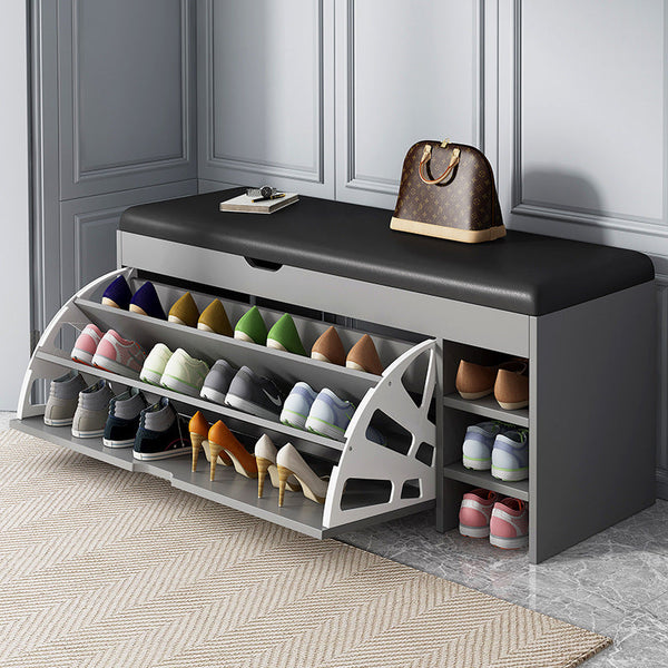 RESIGILAT - Dulap pentru pantofi tip bancheta, 100 x 30 x 51 cm, Alb/Maro/Gri