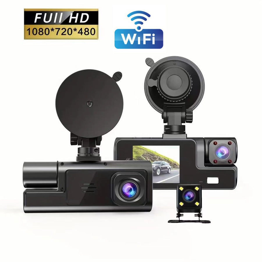 Camera auto tripla FullHD, 3 camere-fata/spate/interior, ecran 2'', G Senzor