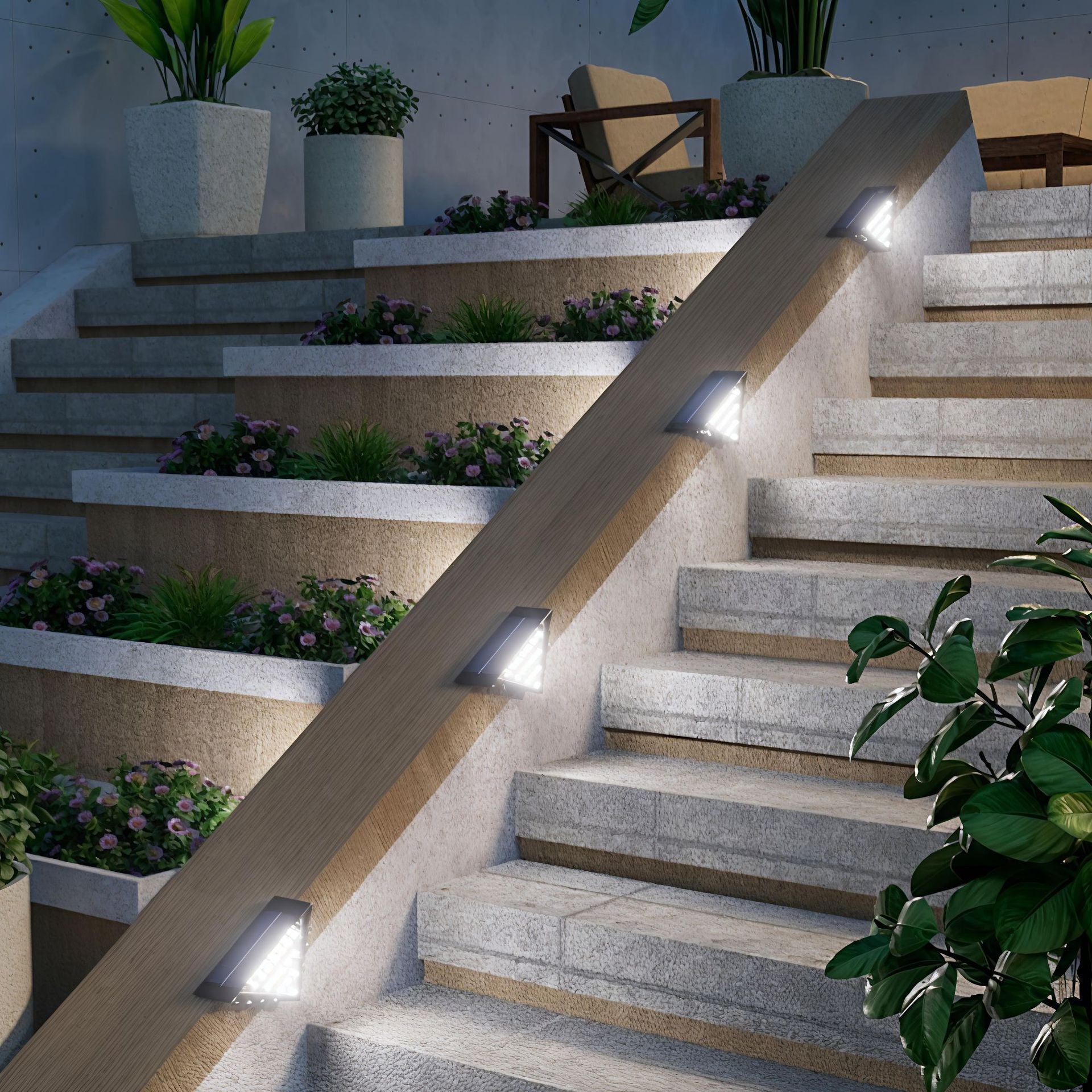 Set 2 Lampi Solare LED pentru Trepte si Terasa – Triunghiulara, 22 LED, Lumina Calda, Impermeabila