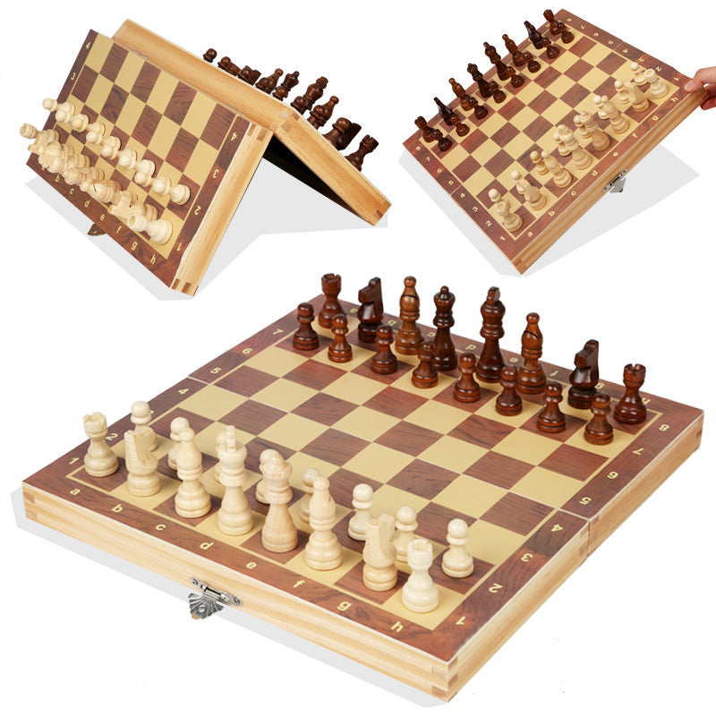 Set Joc 3 în 1: Șah, Dame și Table – Din Lemn Natural, Pliabil, Magnetic