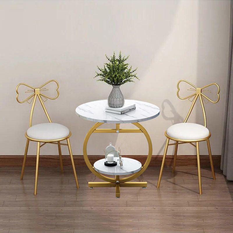 RESIGILAT - Masuta de cafea rotunda cu design tip marmura, 2 nivele de depozitare