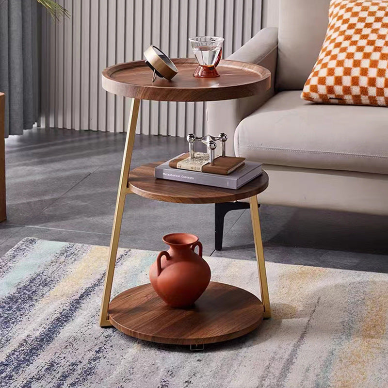 Masuta de cafea pentru living cu 3 polite rotunde, MDF, 62cm, negru/wenge.