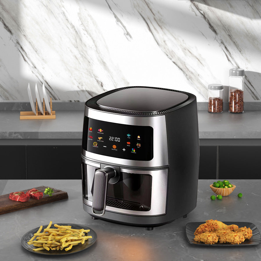 Friteuza cu aer cald, Air Fryer 10L, 2400 W, afisaj digital LCD color, Touch control, otel inoxidabil