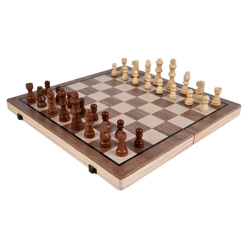 Set Joc 3 în 1: Șah, Dame și Table – Din Lemn Natural, Pliabil, Magnetic