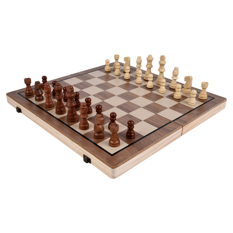 Set Joc 3 în 1: Șah, Dame și Table – Din Lemn Natural, Pliabil, Magnetic