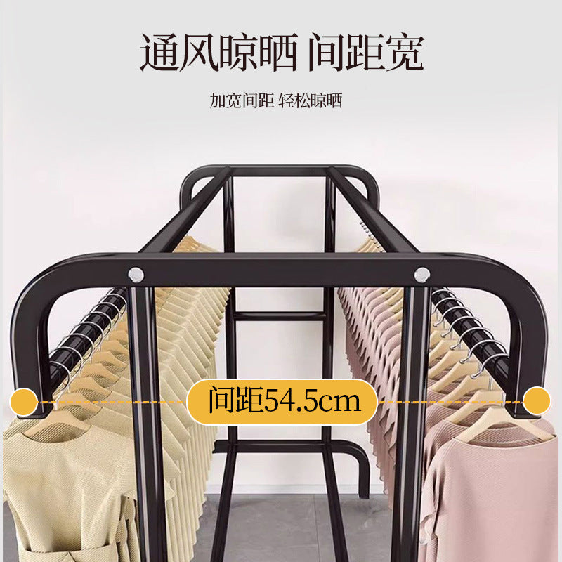 RESIGILAT - Suport dublu de umerase pentru haine, cu 1 suport de pantofi, din metal, cu raft depozitare deasupra – 50KG greutate maxima, 150x120x48cm