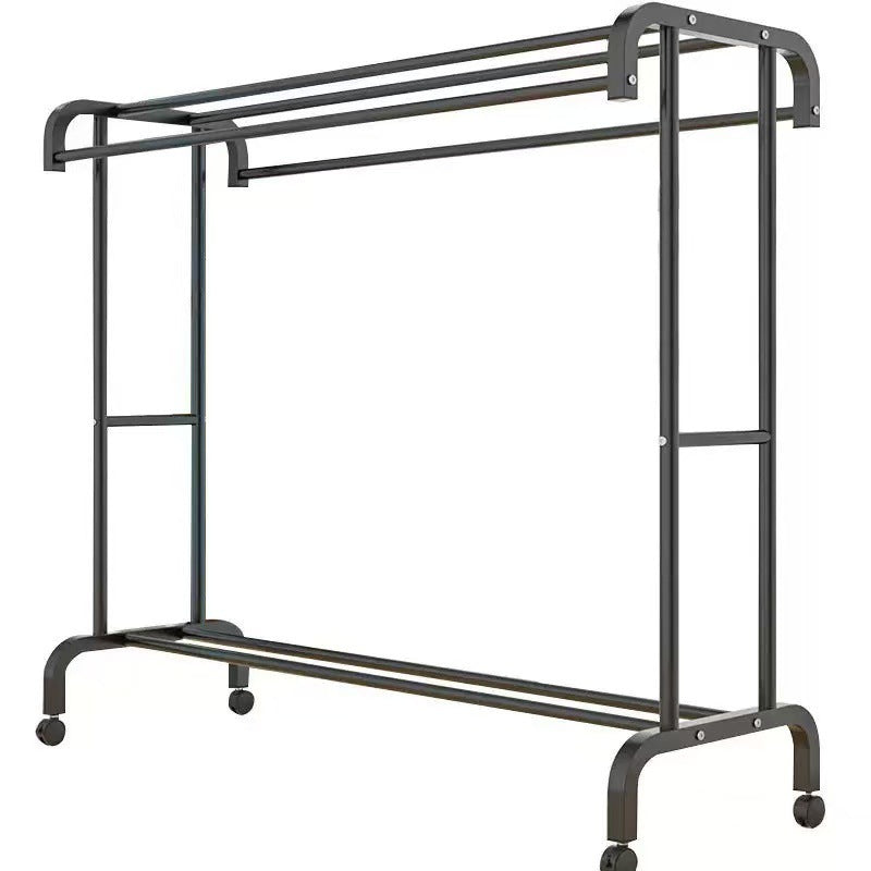 RESIGILAT - Suport dublu de umerase pentru haine, cu 1 suport de pantofi, din metal, cu raft depozitare deasupra – 50KG greutate maxima, 150x120x48cm