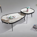 Set 2 Masute de Cafea Moderne din Piatra Sinterizata, Finisaj Lucios, Rezistente la Caldura si Pete, Design Elegant pentru Living