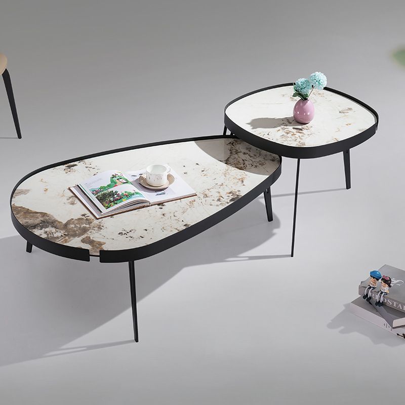 RESIGILAT - Set 2 Masute de Cafea Moderne din Piatra Sinterizata, Finisaj Lucios, Rezistente la Caldura si Pete, Design Elegant pentru Living