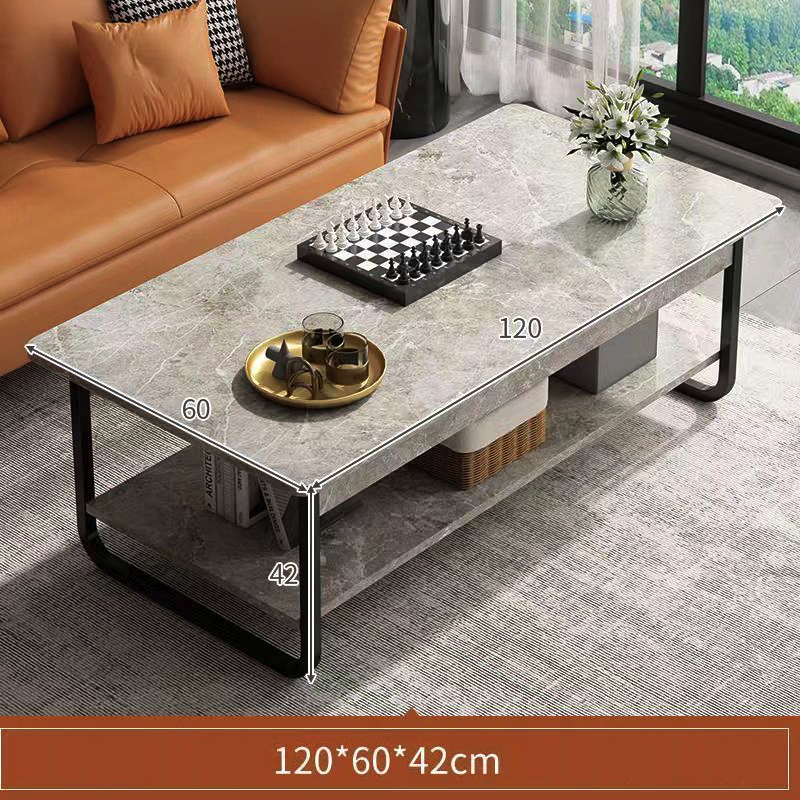 RESIGILAT - Masa de cafea rectangulara din MDF pentru living, cu o polita si cadru metalic