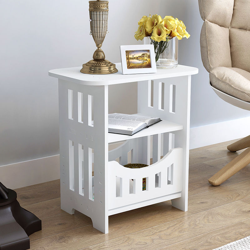 Noptiera alba decorativa, din PVC, 2 polite, 45cm
