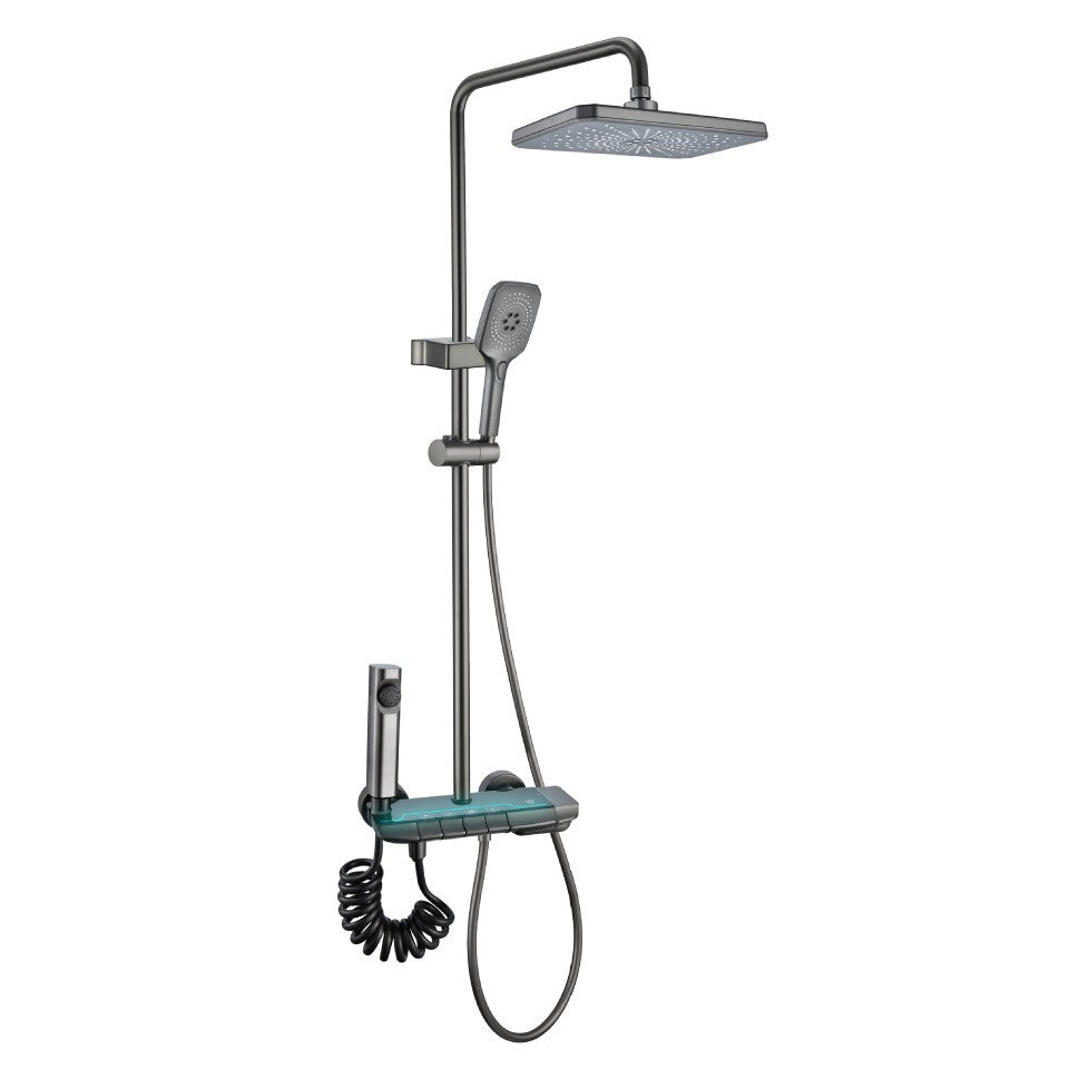 RESIGILAT - Coloana de Dus Smart, Afisaj LED Ceas, Grade, Control Termostatic, 4 Moduri de Pulverizare,Lumini LED, Materiale Premium, Para Dus, Robinet Ascuns, Fara Conectare Electrica
