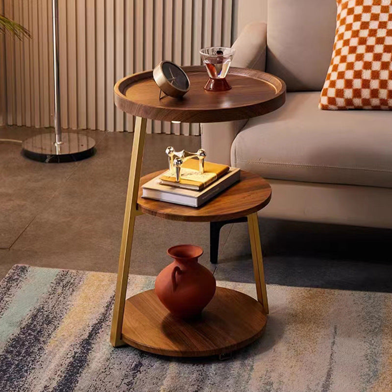 Masuta de cafea pentru living cu 3 polite rotunde, MDF, 62cm, negru/wenge.
