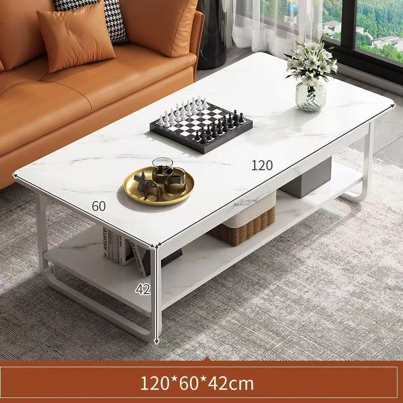 RESIGILAT - Masa de cafea rectangulara din MDF pentru living, cu o polita si cadru metalic