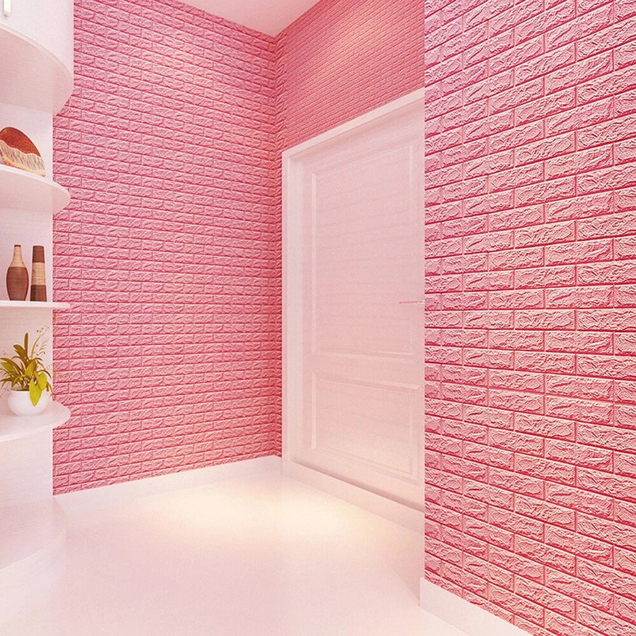 Tapet 3D caramizi roz, auto-adeziv pentru interior, 70 x 77 cm