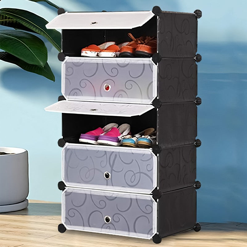 Dulapr Modular pentru Incaltaminte, cu 5 Niveluri, Design Portabil cu Usi, 85 x 47 x 37cm