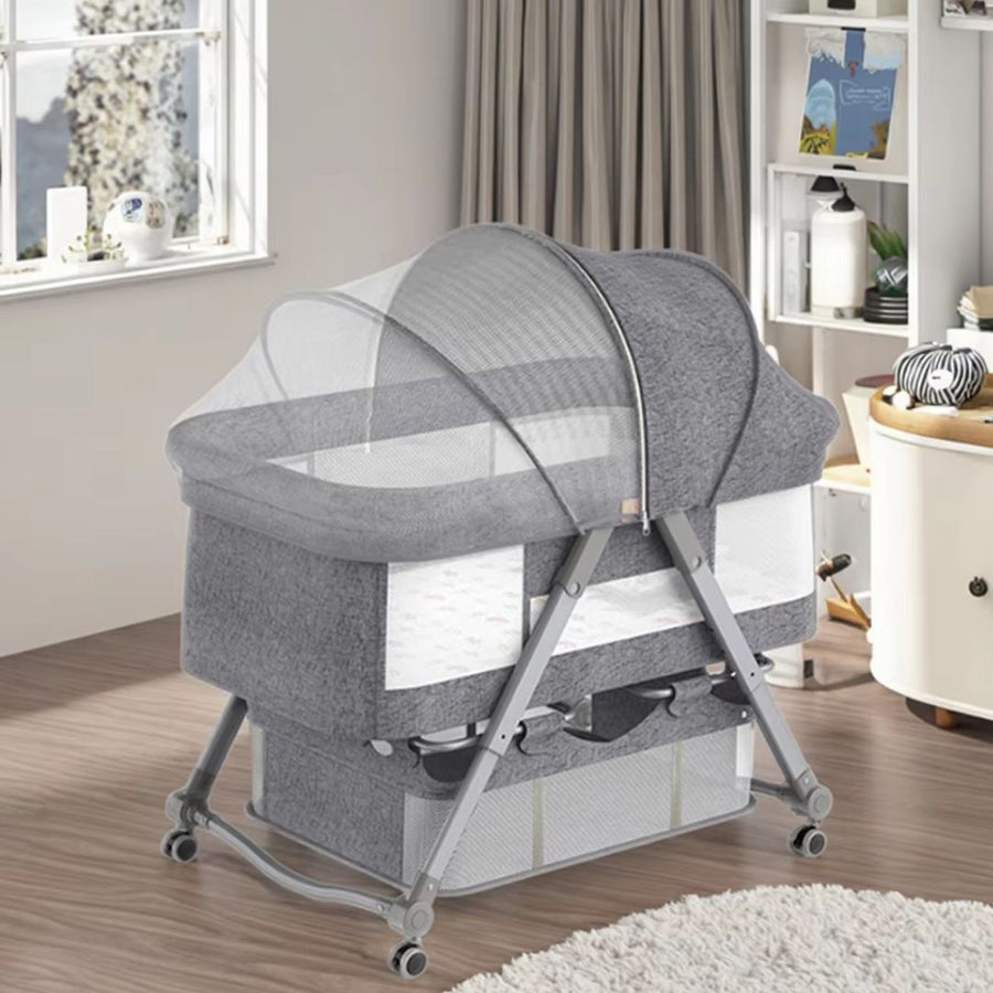 Patut bebelusi multifunctional – Portabil, Pliabil, cu Roti, cu Saltea, Nou-Nascuti