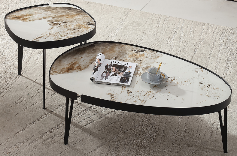 RESIGILAT - Set 2 Masute de Cafea Moderne din Piatra Sinterizata, Finisaj Lucios, Rezistente la Caldura si Pete, Design Elegant pentru Living