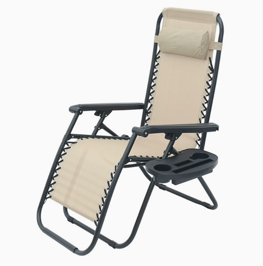 Set 2 sezlonguri Zero Gravity rabatabile 176x67x110 cm – plasa Teslin, perna si tava suport