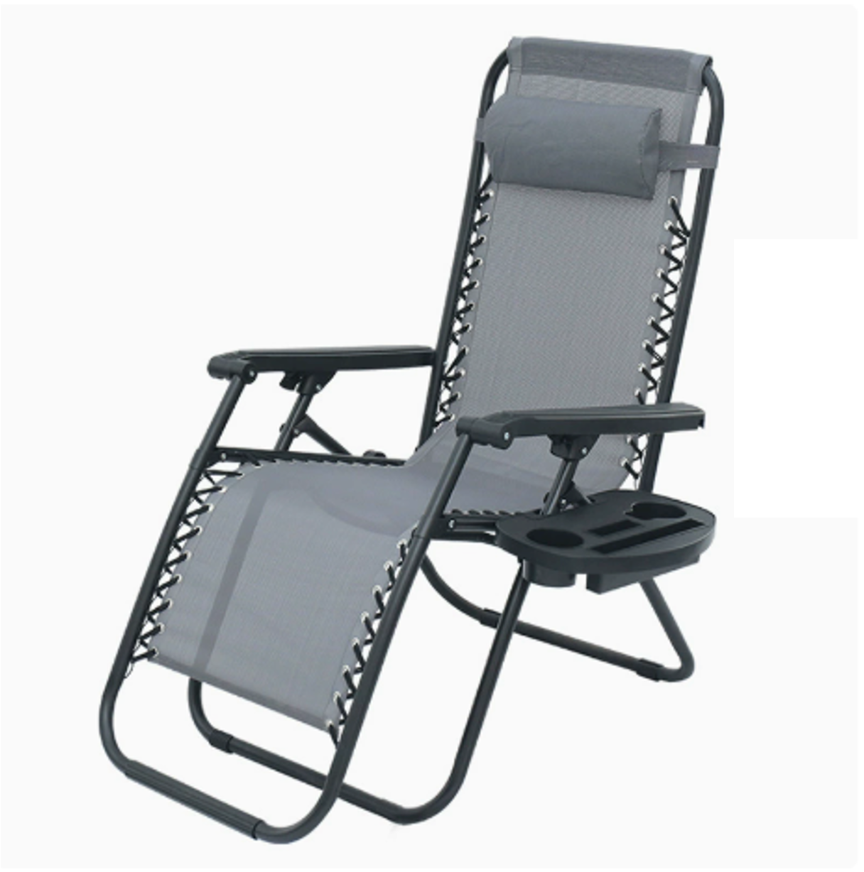 Set 2 sezlonguri Zero Gravity rabatabile 176x67x110 cm – plasa Teslin, perna si tava suport