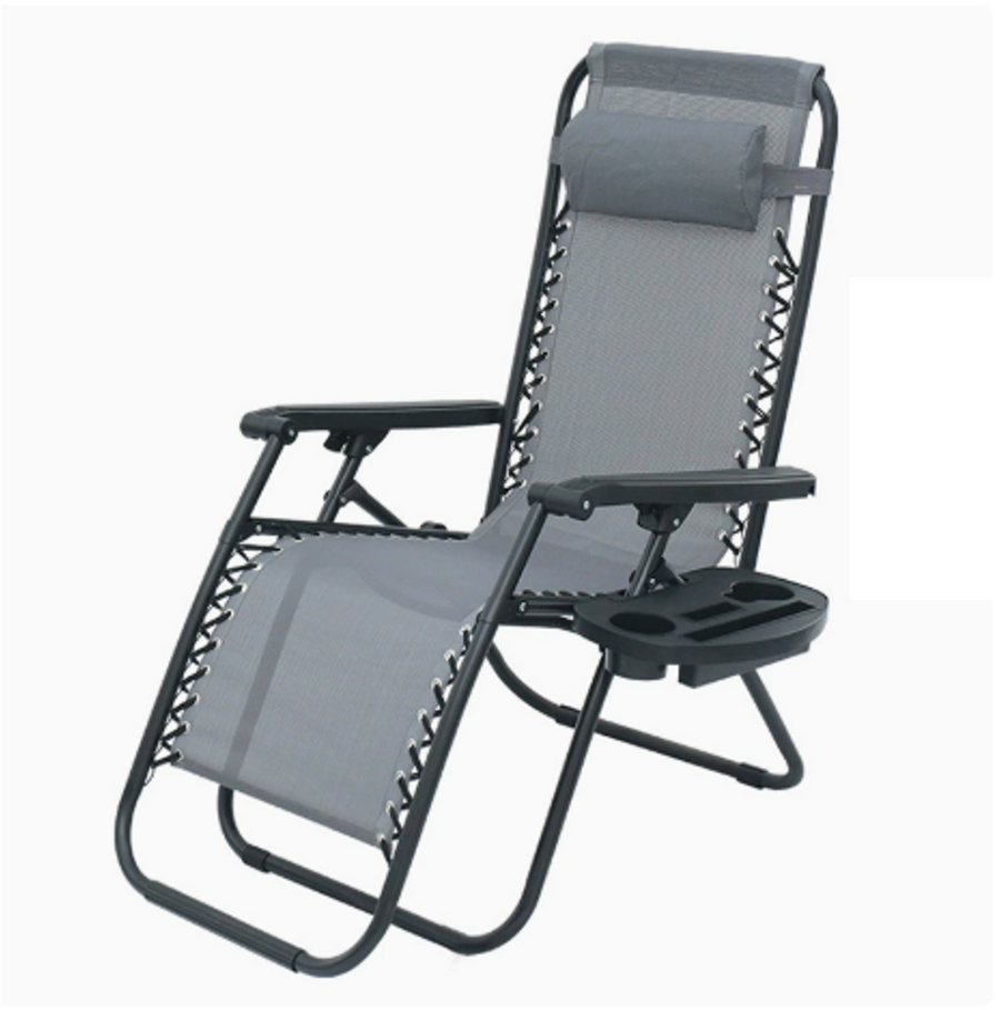 Set 2 sezlonguri Zero Gravity rabatabile 176x67x110 cm – plasa Teslin, perna si tava suport