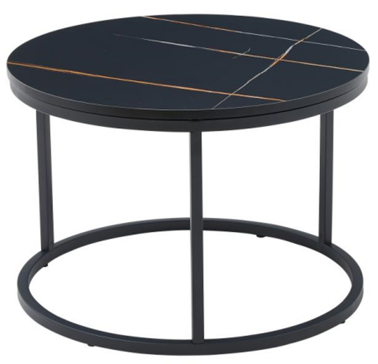 RESIGILAT - Masuta de cafea rotunda, aspect marmura, blat MDF, cadru metalic, 60x40cm