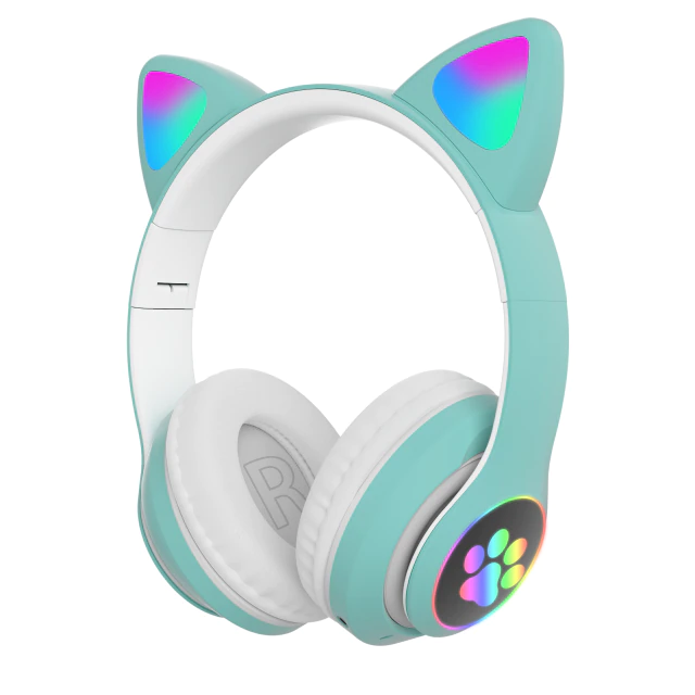 Casti wireless pliabile cu urechi de pisica iluminate LED, Bluetooth 5.0, Bass Stereo