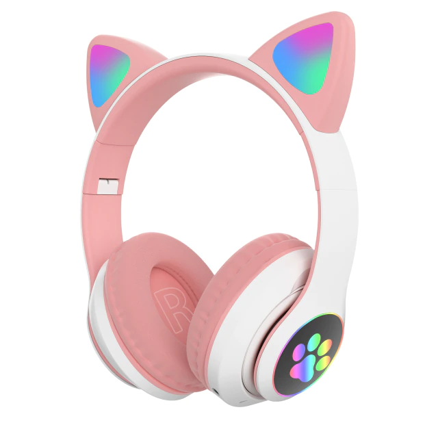 RESIGILAT - Casti wireless pliabile cu urechi de pisica iluminate LED, Bluetooth 5.0, Bass Stereo