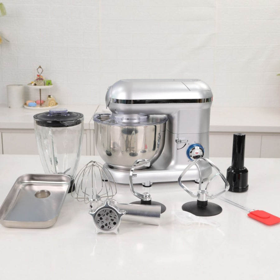 Robot de bucatarie 1400W cu bol inox 5.5L – mixer, tocator si blender multifunctional, argintiu