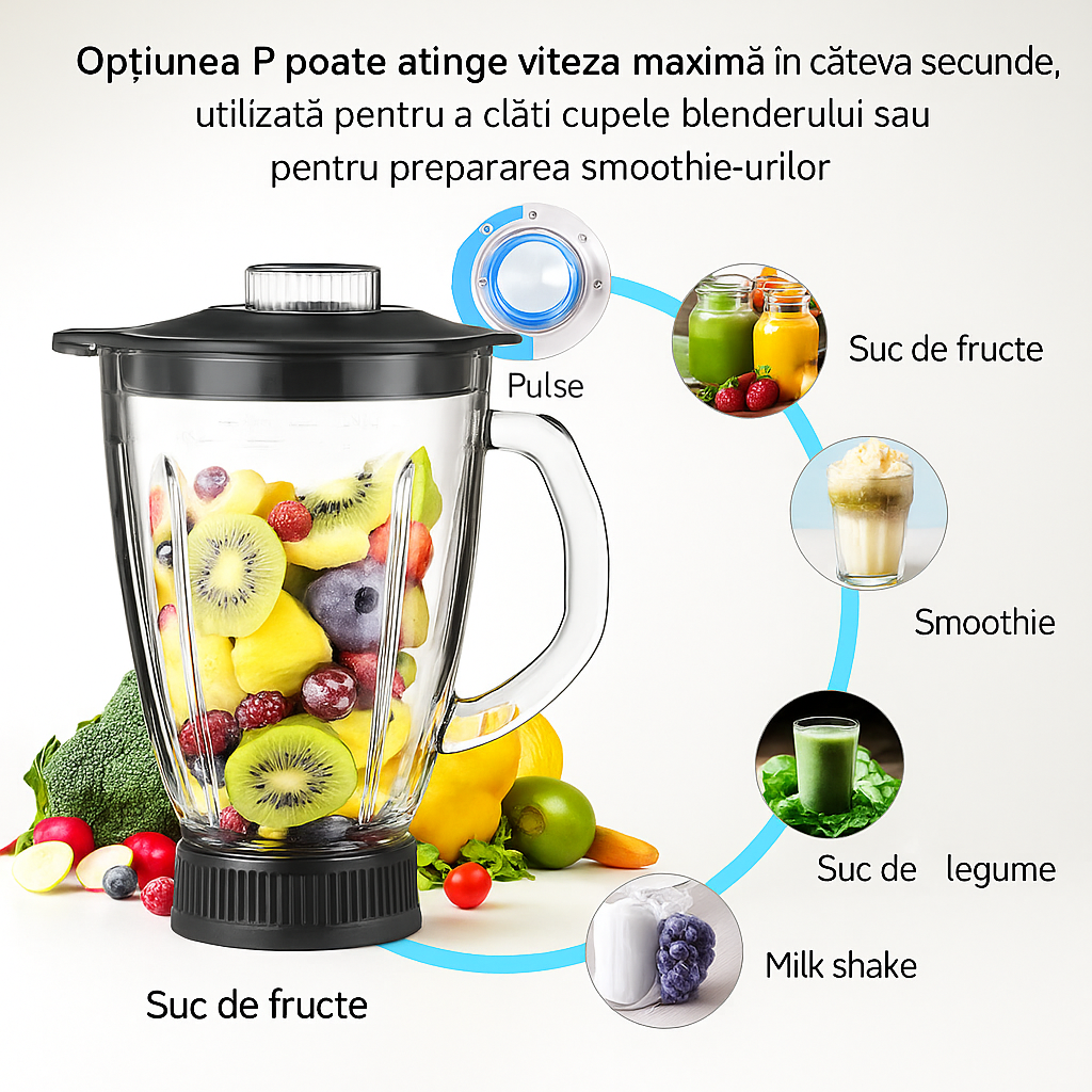Robot de bucatarie 1400W cu bol inox 5.5L – mixer, tocator si blender multifunctional, argintiu