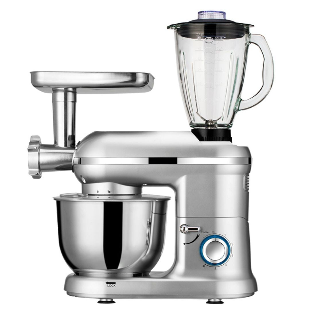 Robot de bucatarie 1400W cu bol inox 5.5L – mixer, tocator si blender multifunctional, argintiu