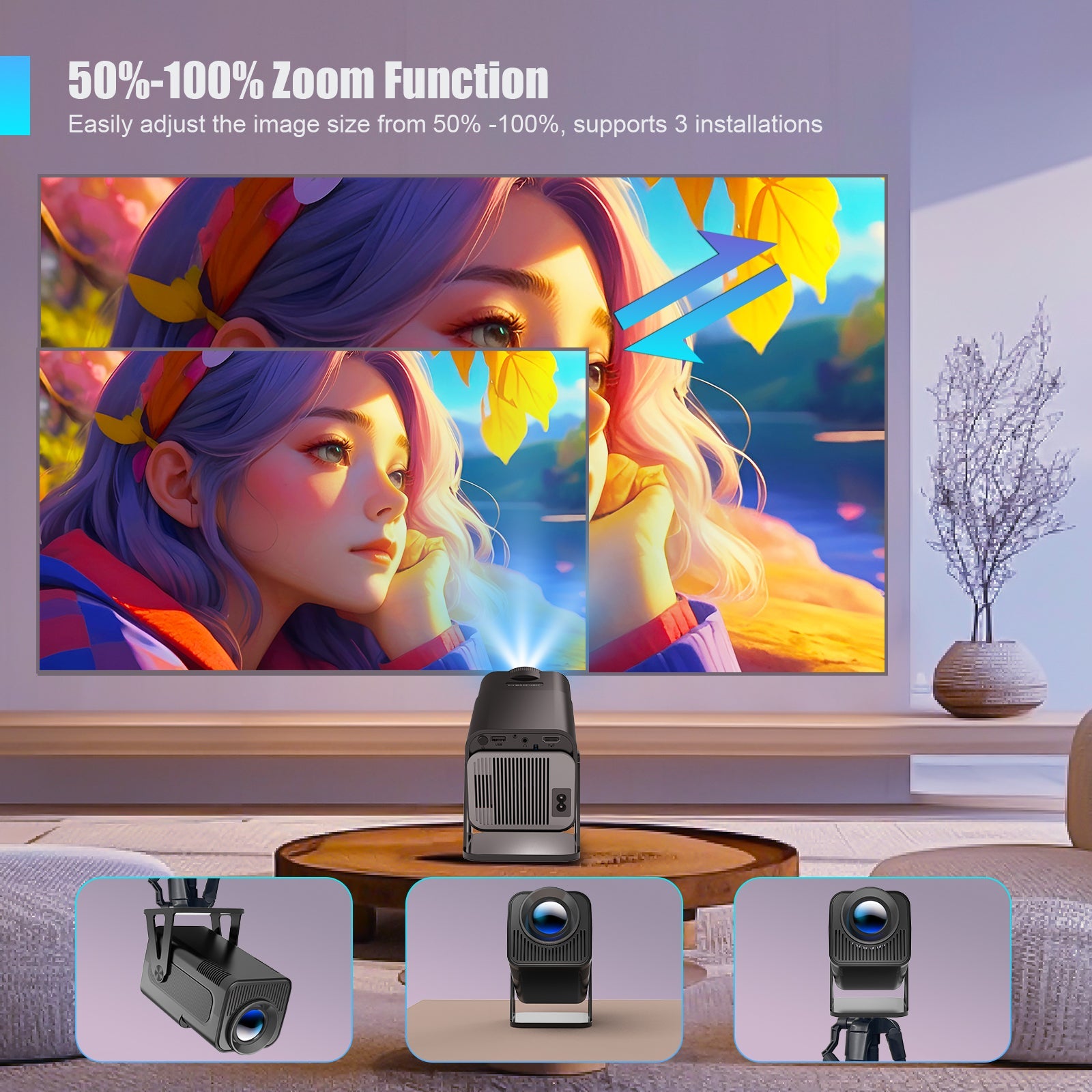 Proiector Portabil 1080p Nativ 500 ANSI Lumeni cu WiFi 5G Bluetooth 5.2 si Aplicatii Oficiale – Magcubic HY320-N