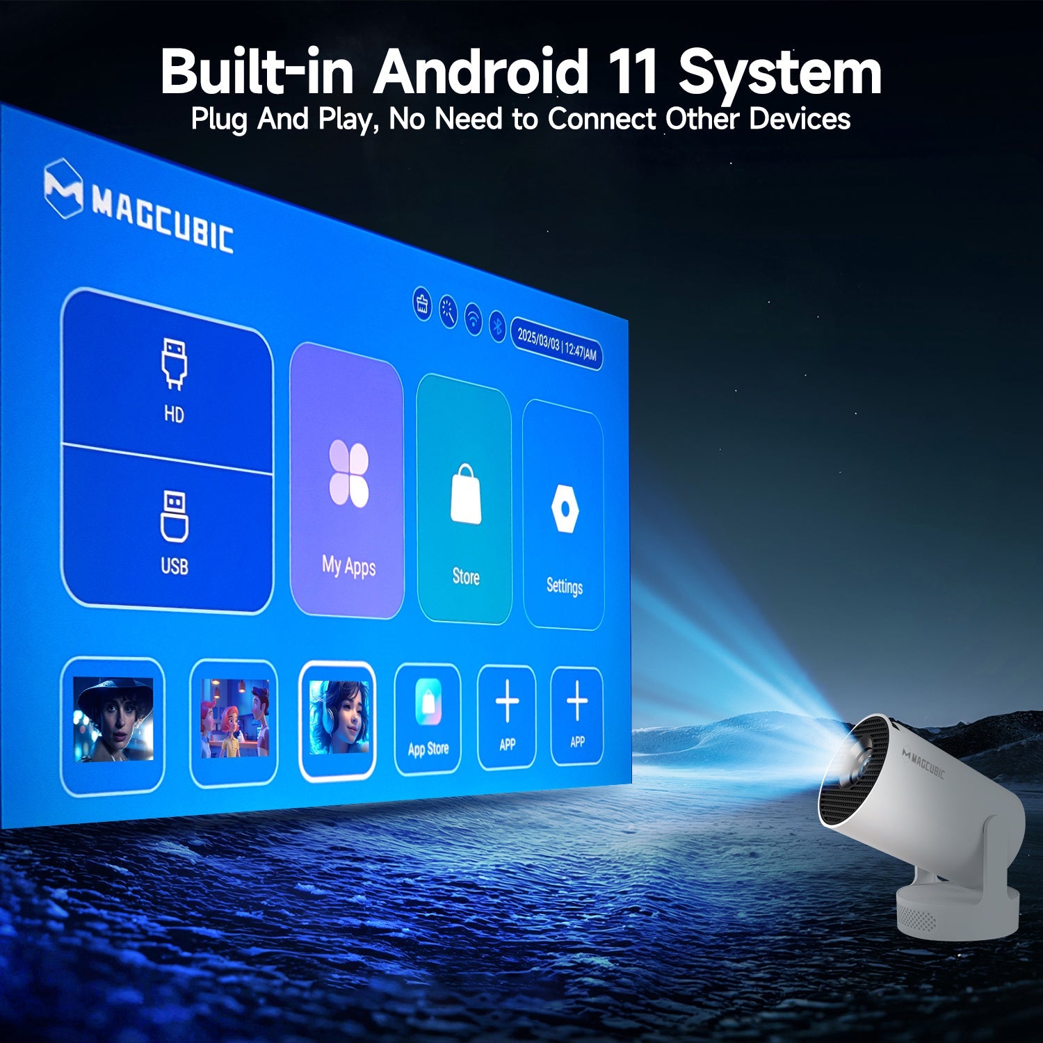 Videoproiector smart Magcubic HY300 Pro+ 4K, Android 11, WiFi 6, BT 5.4, Gamepad inclus