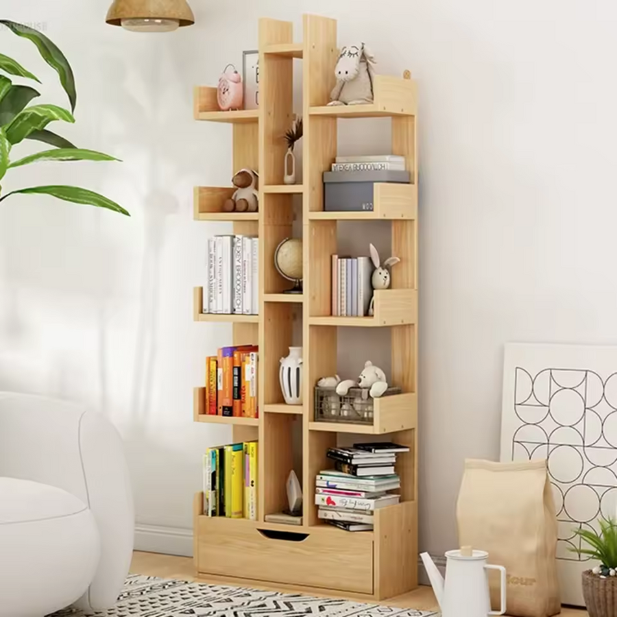 Biblioteca Tree of Knowledge cu 18 rafturi si sertar, 51x18x168cm