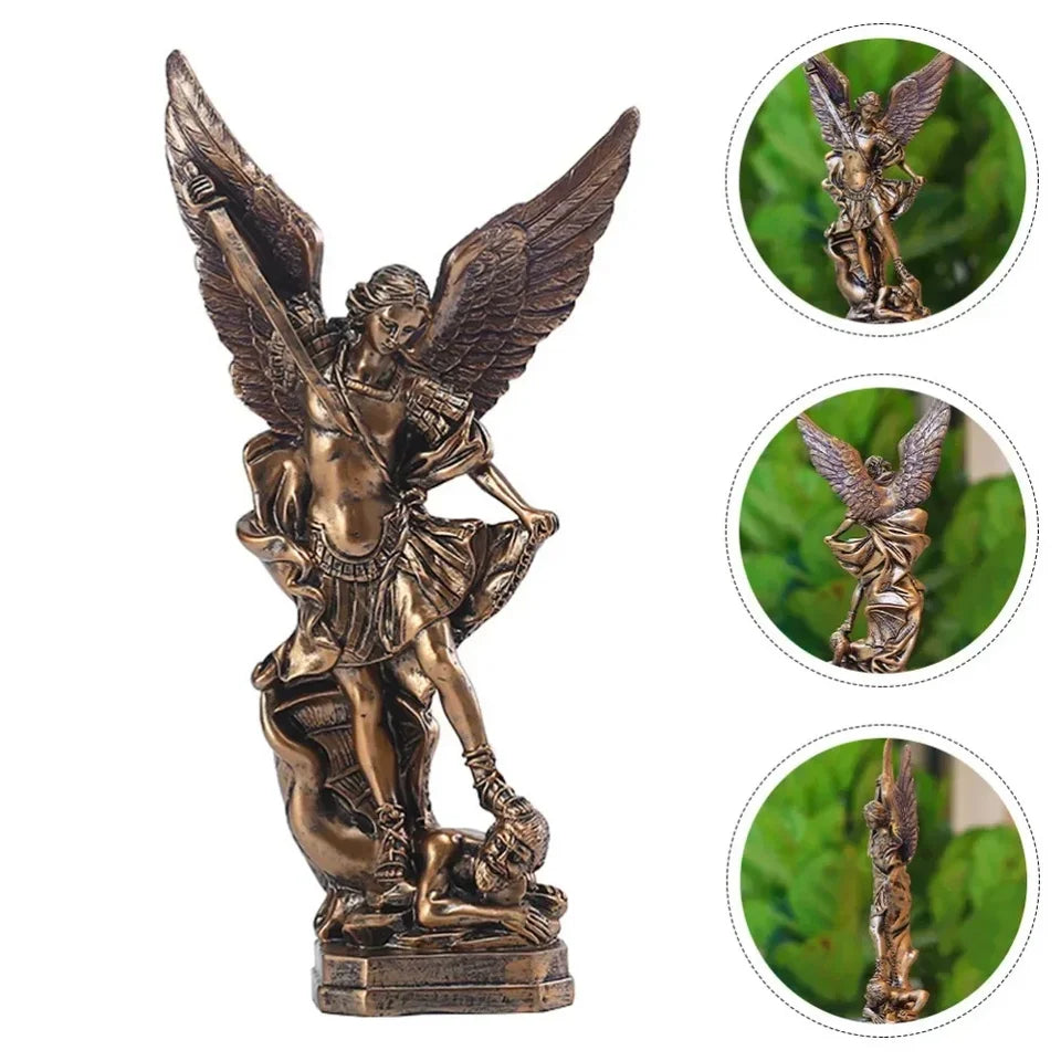 Statueta decorativa Arhanghelul Mihail 12 x 19 cm – finisaj bronz antic