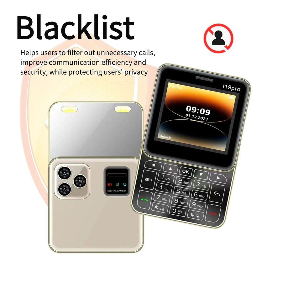 Telefon Mini i19 Pro Slide Button – 2.4", Dual SIM, 2G GSM, camera, FM, Bluetooth, butoane, deblocat