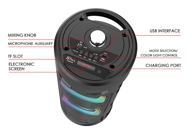 Boxa portabila Bluetooth cu difuzoare duale 8 inch, microfon karaoke, sunet puternic, lumini LED, autonomie mare