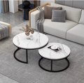 Set 2 masute rotunde de cafea cu efect de marmura, diametru 70/50 cm, blat MDF, cadru metalic