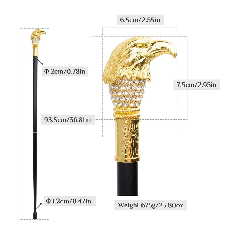Baston de mers la moda cu cap de vultur alb auriu, 90 CM