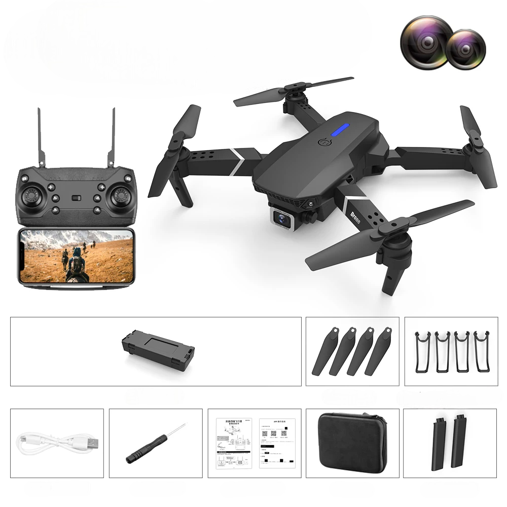 RESIGILAT - Drona inteligenta E88 Pro cu camere 4K, control wireless si gestual, pliere rapida, geanta inclusa