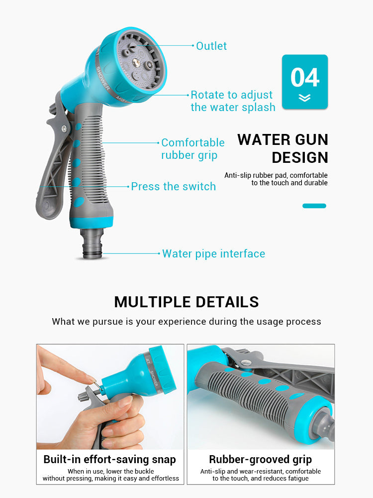 Furtun retractabil 20m cu tambur, pistol 6 jeturi, conectori universali