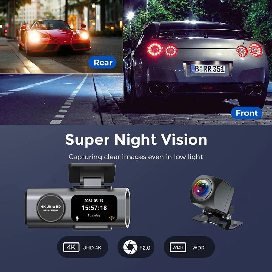 Camera auto duala 4K + 1080P cu WiFi, GPS, viziune nocturna si monitorizare parcare