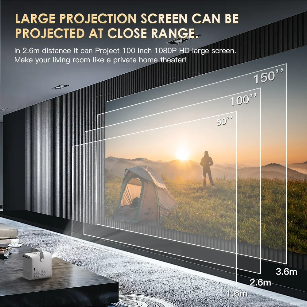 Videoproiector portabil P10 – decodare 6K, Android 10, 240 ANSI, Wireless