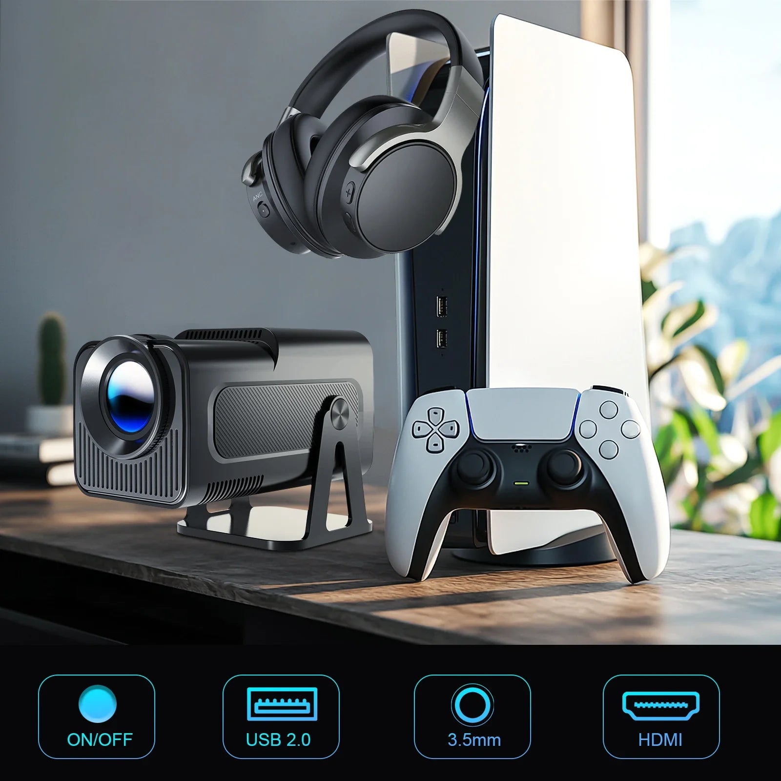 Proiector Portabil 1080p Nativ 500 ANSI Lumeni cu WiFi 5G Bluetooth 5.2 si Aplicatii Oficiale – Magcubic HY320-N