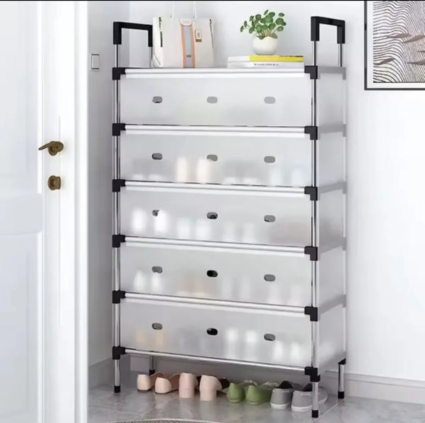 Raft pliabil pentru pantofi cu 4 Niveluri, design modern, stabil și multifuncțional – Alb, 66x29x110 cm