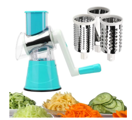 RESIGILAT - Razatoare manuala pentru legume Tabletop Drum Grater, 3 lame interschimbabile