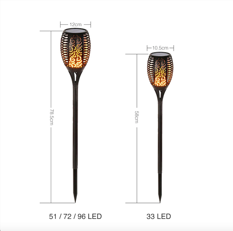 Set 4 lampi solare tip torta cu efect flacara, varianta mare 78cm, 96LED