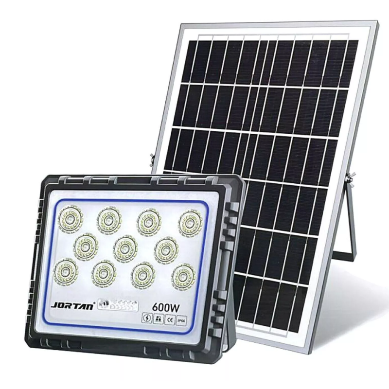 Proiector solar LED Jortan 600/800/1000W cu panou solar, telecomanda, IP66, iluminare exterior