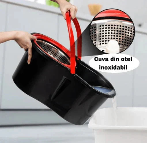 Set Mop Rotativ 8 litri, Cuva din Inox, 4 Rezerve Diferite + Perie Rosturi